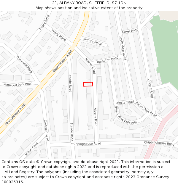 31, ALBANY ROAD, SHEFFIELD, S7 1DN: Location map and indicative extent of plot