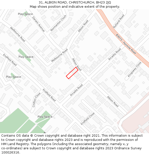 31, ALBION ROAD, CHRISTCHURCH, BH23 2JQ: Location map and indicative extent of plot