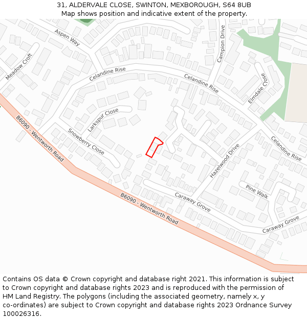 31, ALDERVALE CLOSE, SWINTON, MEXBOROUGH, S64 8UB: Location map and indicative extent of plot