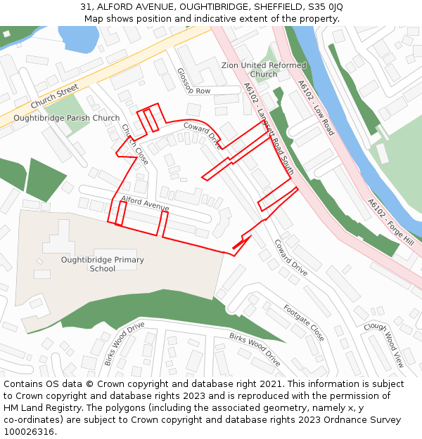 31, ALFORD AVENUE, OUGHTIBRIDGE, SHEFFIELD, S35 0JQ: Location map and indicative extent of plot