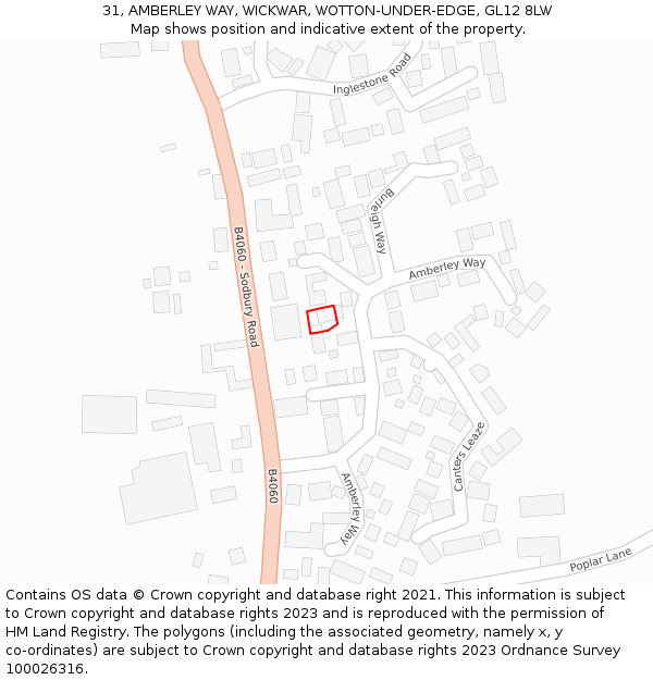 31, AMBERLEY WAY, WICKWAR, WOTTON-UNDER-EDGE, GL12 8LW: Location map and indicative extent of plot
