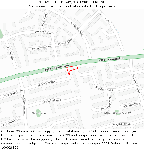 31, AMBLEFIELD WAY, STAFFORD, ST16 1SU: Location map and indicative extent of plot