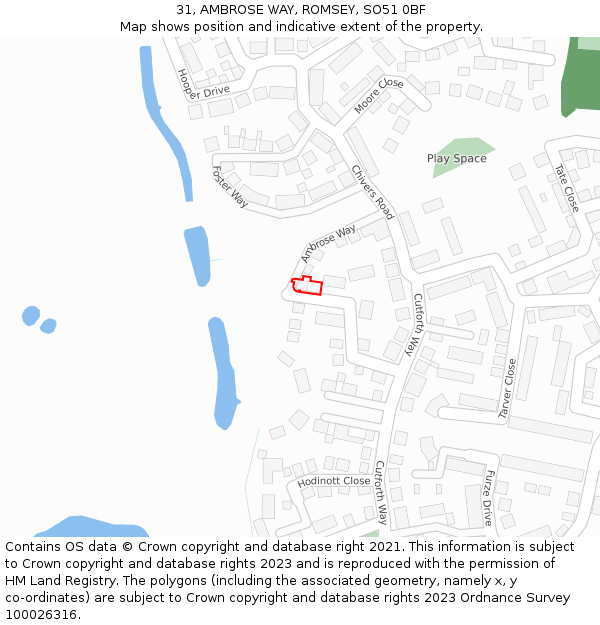31, AMBROSE WAY, ROMSEY, SO51 0BF: Location map and indicative extent of plot