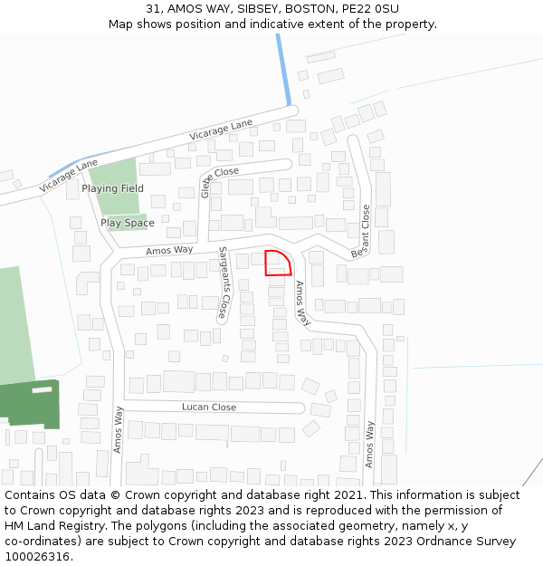 31, AMOS WAY, SIBSEY, BOSTON, PE22 0SU: Location map and indicative extent of plot
