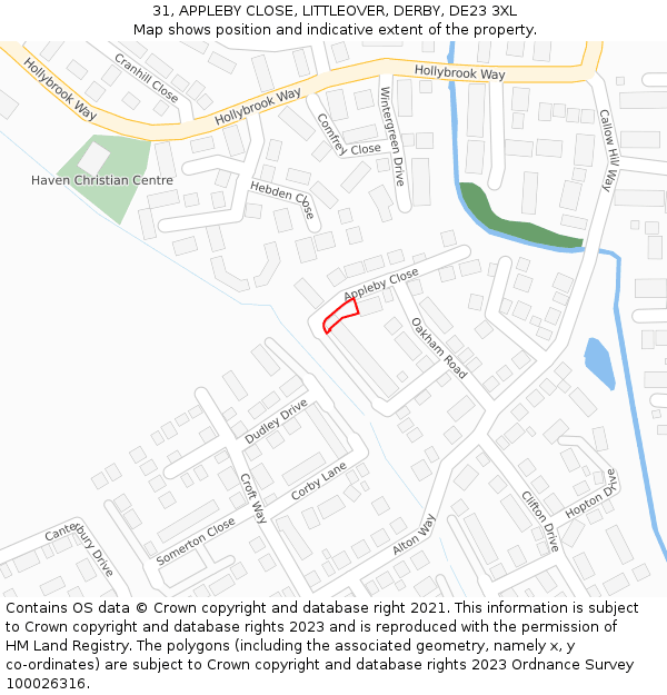 31, APPLEBY CLOSE, LITTLEOVER, DERBY, DE23 3XL: Location map and indicative extent of plot