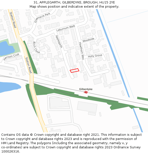 31, APPLEGARTH, GILBERDYKE, BROUGH, HU15 2YE: Location map and indicative extent of plot