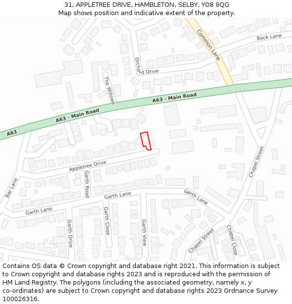 31, APPLETREE DRIVE, HAMBLETON, SELBY, YO8 9QG: Location map and indicative extent of plot