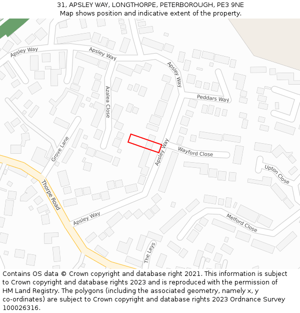 31, APSLEY WAY, LONGTHORPE, PETERBOROUGH, PE3 9NE: Location map and indicative extent of plot