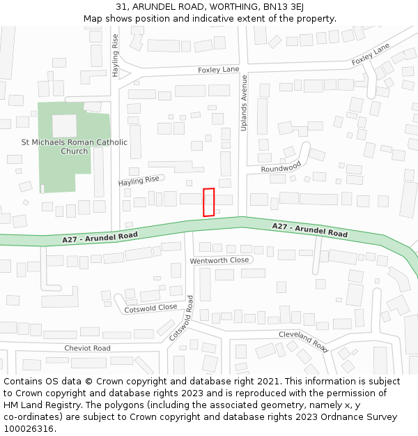 31, ARUNDEL ROAD, WORTHING, BN13 3EJ: Location map and indicative extent of plot