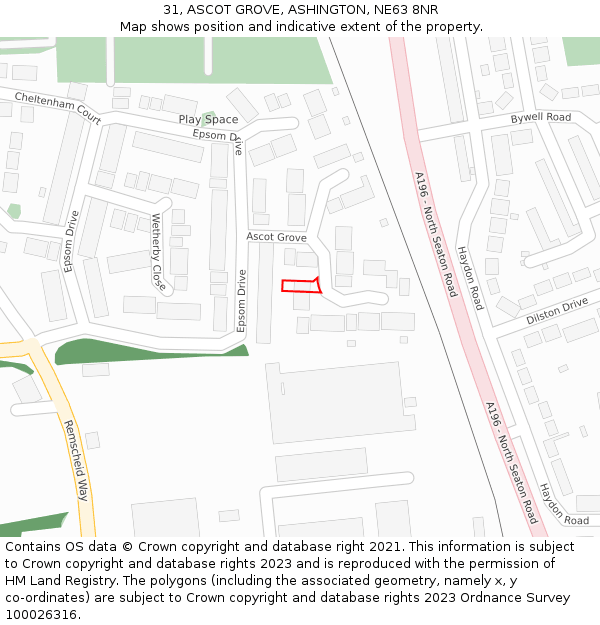 31, ASCOT GROVE, ASHINGTON, NE63 8NR: Location map and indicative extent of plot