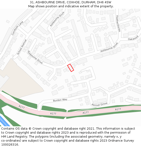 31, ASHBOURNE DRIVE, COXHOE, DURHAM, DH6 4SW: Location map and indicative extent of plot