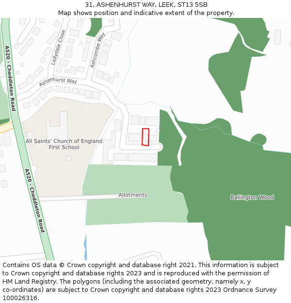 31, ASHENHURST WAY, LEEK, ST13 5SB: Location map and indicative extent of plot