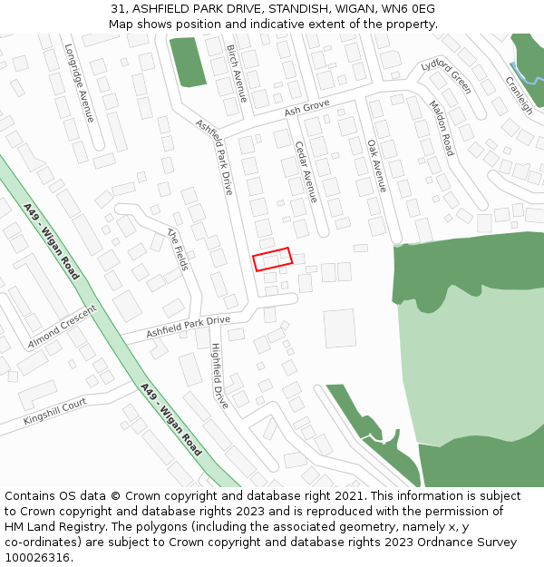 31, ASHFIELD PARK DRIVE, STANDISH, WIGAN, WN6 0EG: Location map and indicative extent of plot