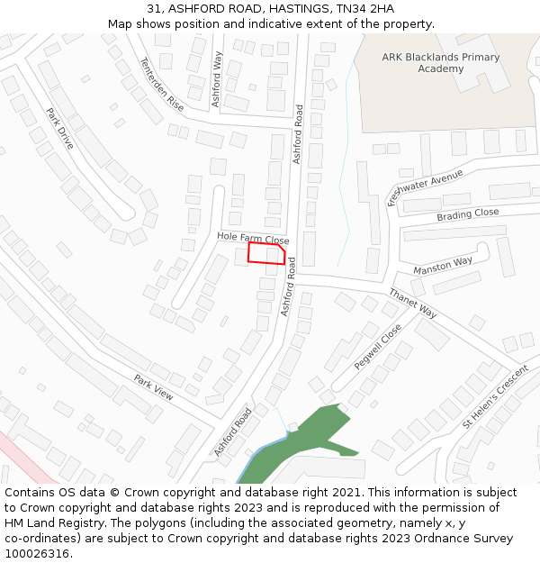 31, ASHFORD ROAD, HASTINGS, TN34 2HA: Location map and indicative extent of plot