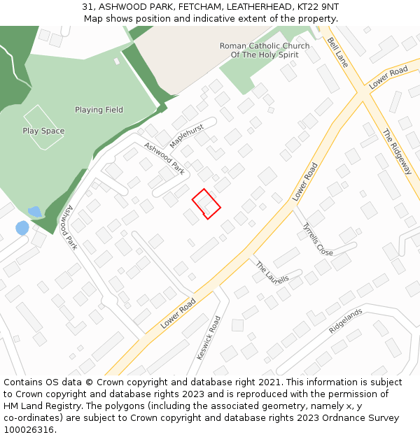 31, ASHWOOD PARK, FETCHAM, LEATHERHEAD, KT22 9NT: Location map and indicative extent of plot