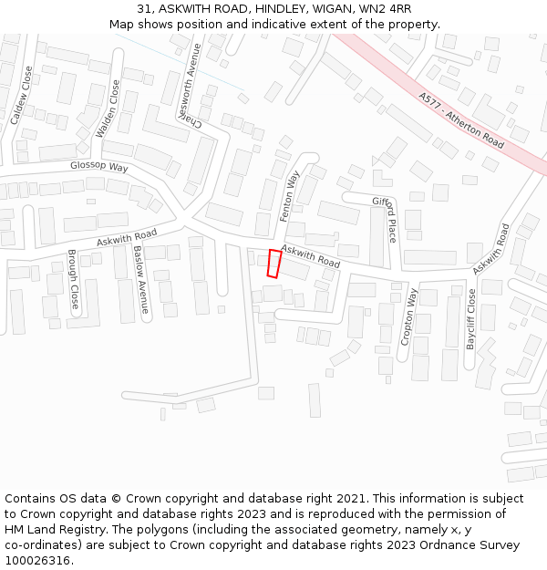 31, ASKWITH ROAD, HINDLEY, WIGAN, WN2 4RR: Location map and indicative extent of plot