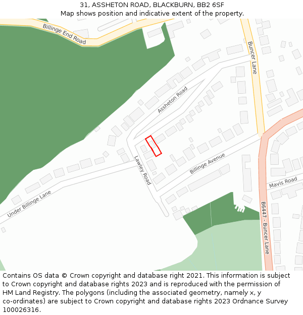 31, ASSHETON ROAD, BLACKBURN, BB2 6SF: Location map and indicative extent of plot