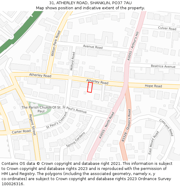31, ATHERLEY ROAD, SHANKLIN, PO37 7AU: Location map and indicative extent of plot