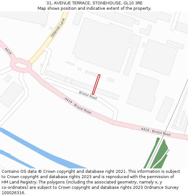31, AVENUE TERRACE, STONEHOUSE, GL10 3RE: Location map and indicative extent of plot