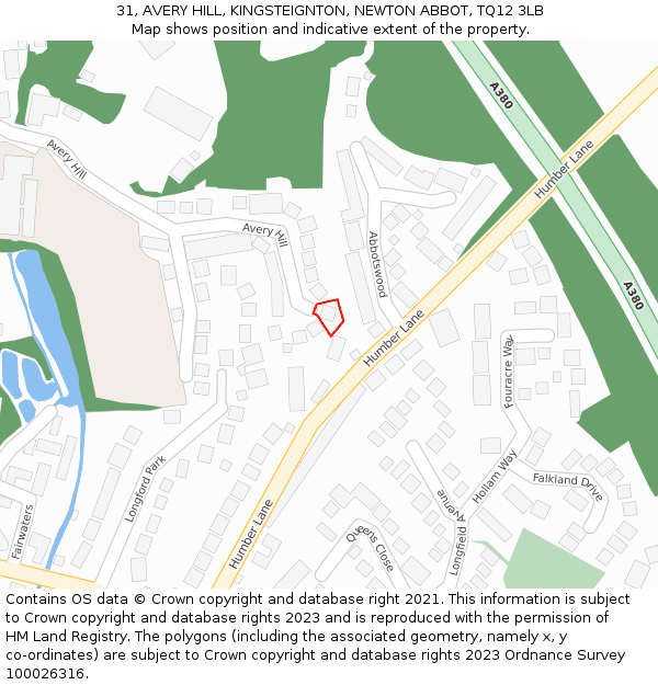 31, AVERY HILL, KINGSTEIGNTON, NEWTON ABBOT, TQ12 3LB: Location map and indicative extent of plot