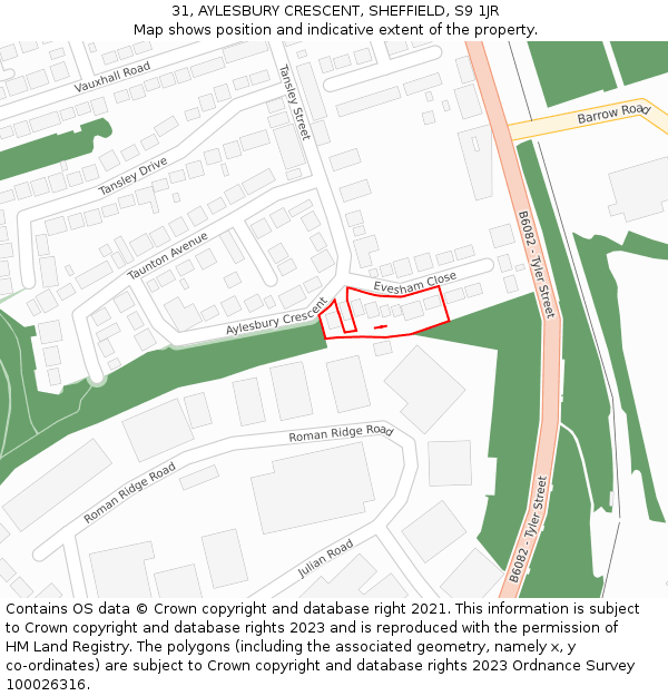 31, AYLESBURY CRESCENT, SHEFFIELD, S9 1JR: Location map and indicative extent of plot