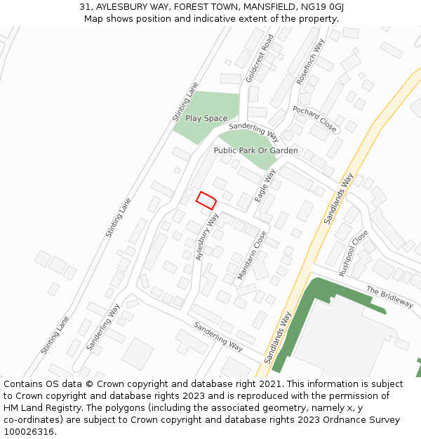 31, AYLESBURY WAY, FOREST TOWN, MANSFIELD, NG19 0GJ: Location map and indicative extent of plot