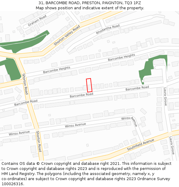 31, BARCOMBE ROAD, PRESTON, PAIGNTON, TQ3 1PZ: Location map and indicative extent of plot