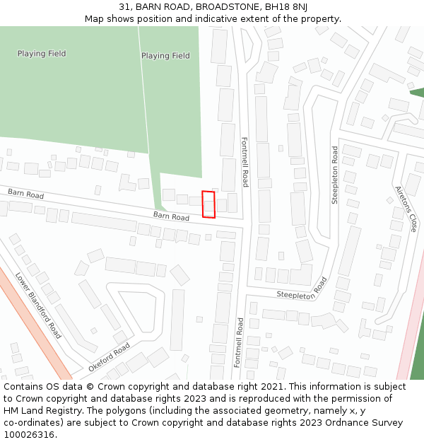 31, BARN ROAD, BROADSTONE, BH18 8NJ: Location map and indicative extent of plot