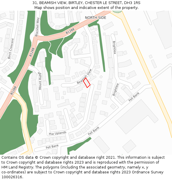 31, BEAMISH VIEW, BIRTLEY, CHESTER LE STREET, DH3 1RS: Location map and indicative extent of plot