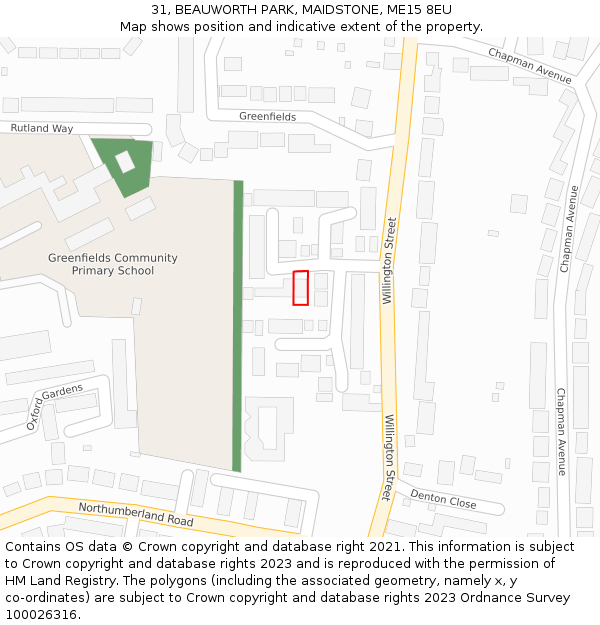 31, BEAUWORTH PARK, MAIDSTONE, ME15 8EU: Location map and indicative extent of plot