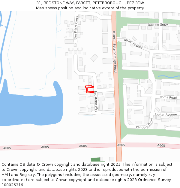 31, BEDSTONE WAY, FARCET, PETERBOROUGH, PE7 3DW: Location map and indicative extent of plot