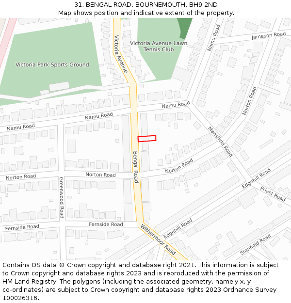 31, BENGAL ROAD, BOURNEMOUTH, BH9 2ND: Location map and indicative extent of plot