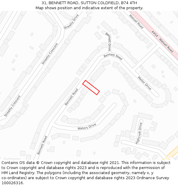 31, BENNETT ROAD, SUTTON COLDFIELD, B74 4TH: Location map and indicative extent of plot
