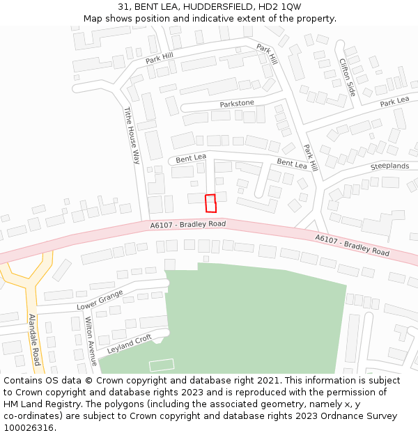 31, BENT LEA, HUDDERSFIELD, HD2 1QW: Location map and indicative extent of plot