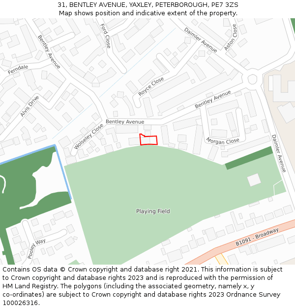 31, BENTLEY AVENUE, YAXLEY, PETERBOROUGH, PE7 3ZS: Location map and indicative extent of plot