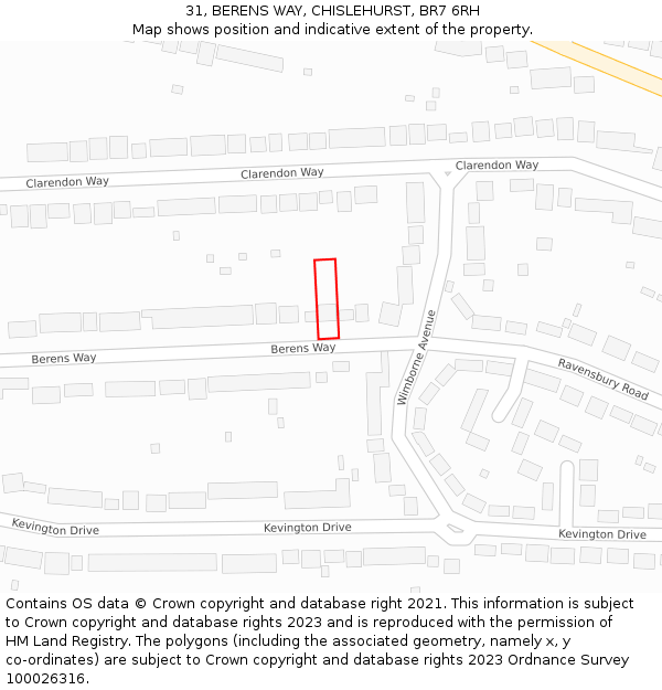 31, BERENS WAY, CHISLEHURST, BR7 6RH: Location map and indicative extent of plot