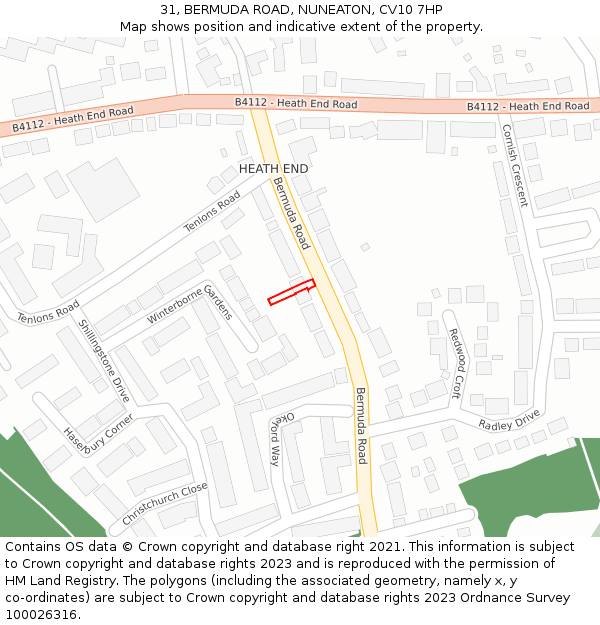 31, BERMUDA ROAD, NUNEATON, CV10 7HP: Location map and indicative extent of plot