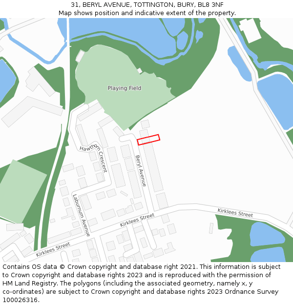 31, BERYL AVENUE, TOTTINGTON, BURY, BL8 3NF: Location map and indicative extent of plot