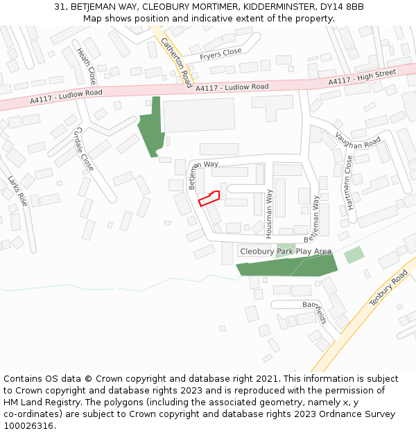 31, BETJEMAN WAY, CLEOBURY MORTIMER, KIDDERMINSTER, DY14 8BB: Location map and indicative extent of plot
