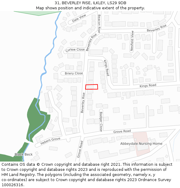 31, BEVERLEY RISE, ILKLEY, LS29 9DB: Location map and indicative extent of plot