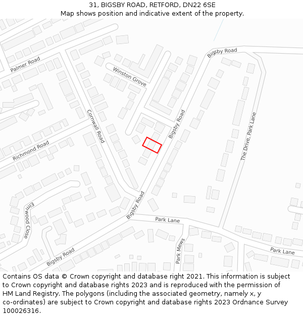 31, BIGSBY ROAD, RETFORD, DN22 6SE: Location map and indicative extent of plot