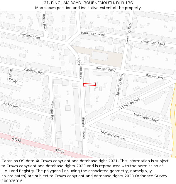 31, BINGHAM ROAD, BOURNEMOUTH, BH9 1BS: Location map and indicative extent of plot