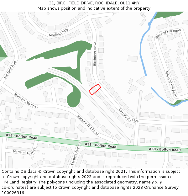 31, BIRCHFIELD DRIVE, ROCHDALE, OL11 4NY: Location map and indicative extent of plot