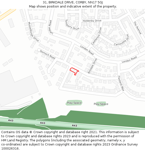 31, BIRKDALE DRIVE, CORBY, NN17 5GJ: Location map and indicative extent of plot