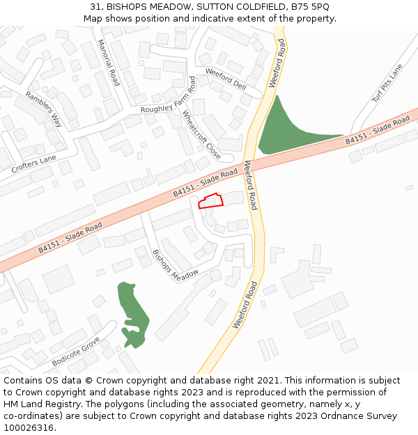 31, BISHOPS MEADOW, SUTTON COLDFIELD, B75 5PQ: Location map and indicative extent of plot