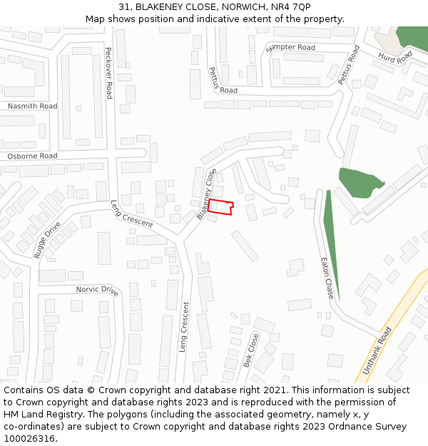 31, BLAKENEY CLOSE, NORWICH, NR4 7QP: Location map and indicative extent of plot