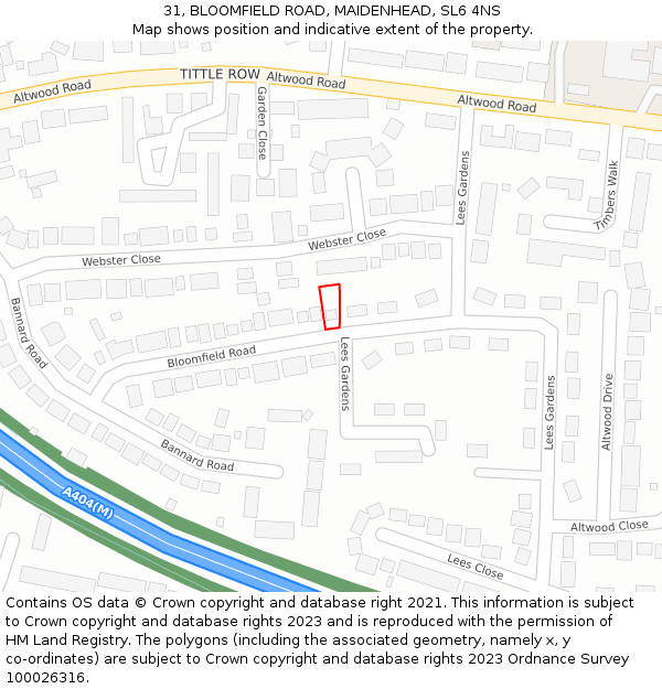 31, BLOOMFIELD ROAD, MAIDENHEAD, SL6 4NS: Location map and indicative extent of plot