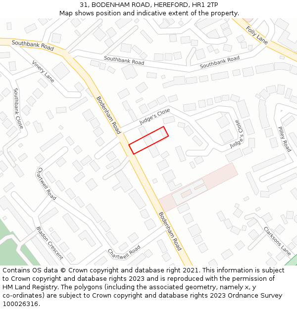 31, BODENHAM ROAD, HEREFORD, HR1 2TP: Location map and indicative extent of plot