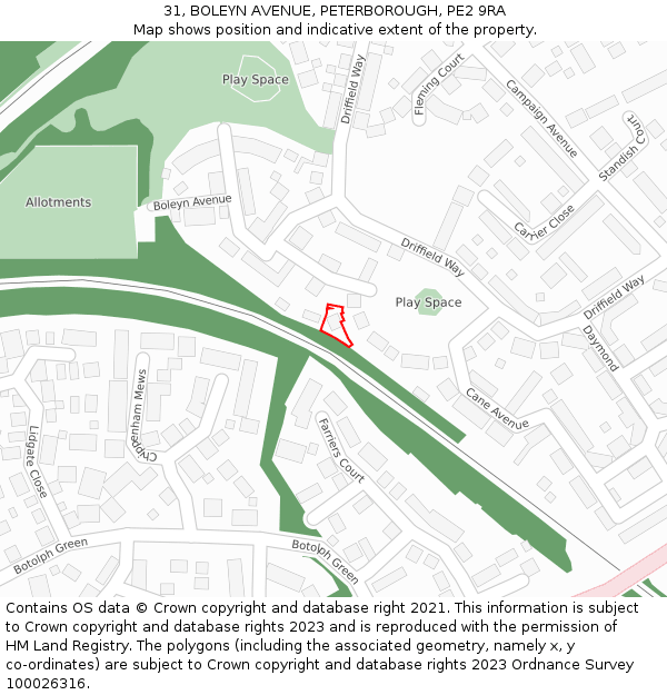 31, BOLEYN AVENUE, PETERBOROUGH, PE2 9RA: Location map and indicative extent of plot