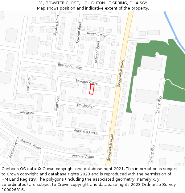 31, BOWATER CLOSE, HOUGHTON LE SPRING, DH4 6GY: Location map and indicative extent of plot